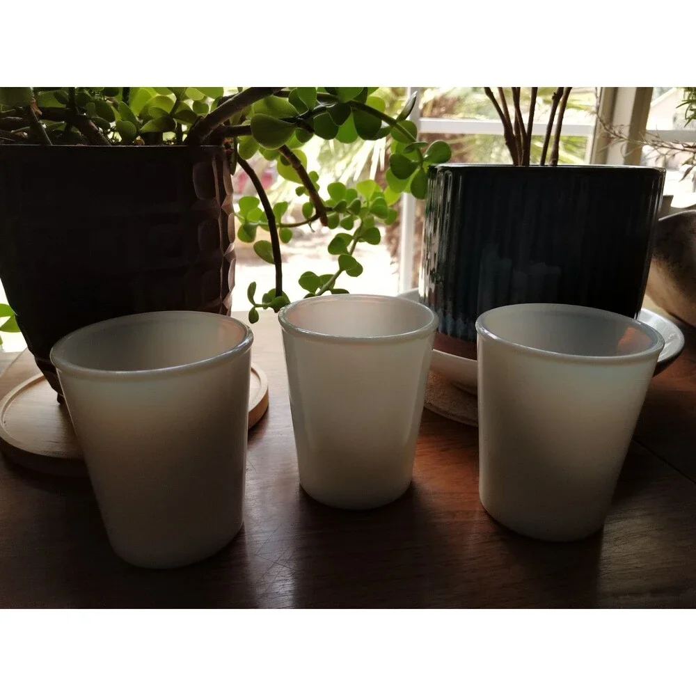 Lot 3x Vtg Opalescent Opaline Milk Glass Tumblers 3.5